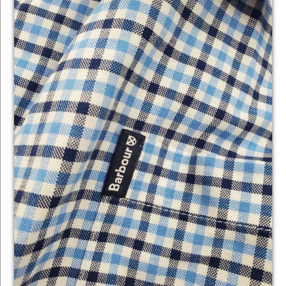 Barbour Shirt Blue Blk Wht Plaid Gingham Tailored Fit L/S Button Down Men’s 2XL - Picture 9 of 12